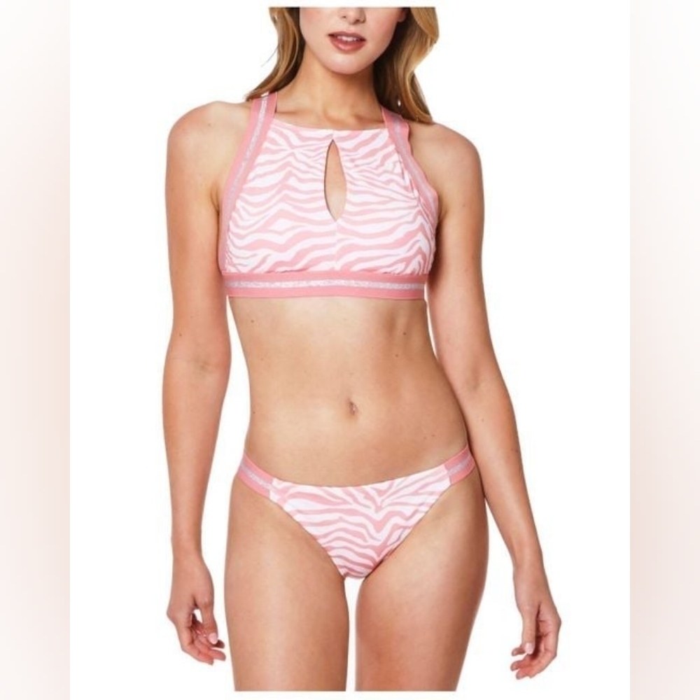 Sanctuary Women's Pink Modern Kitty Keyhole High-neck Bikini Top & Bottoms